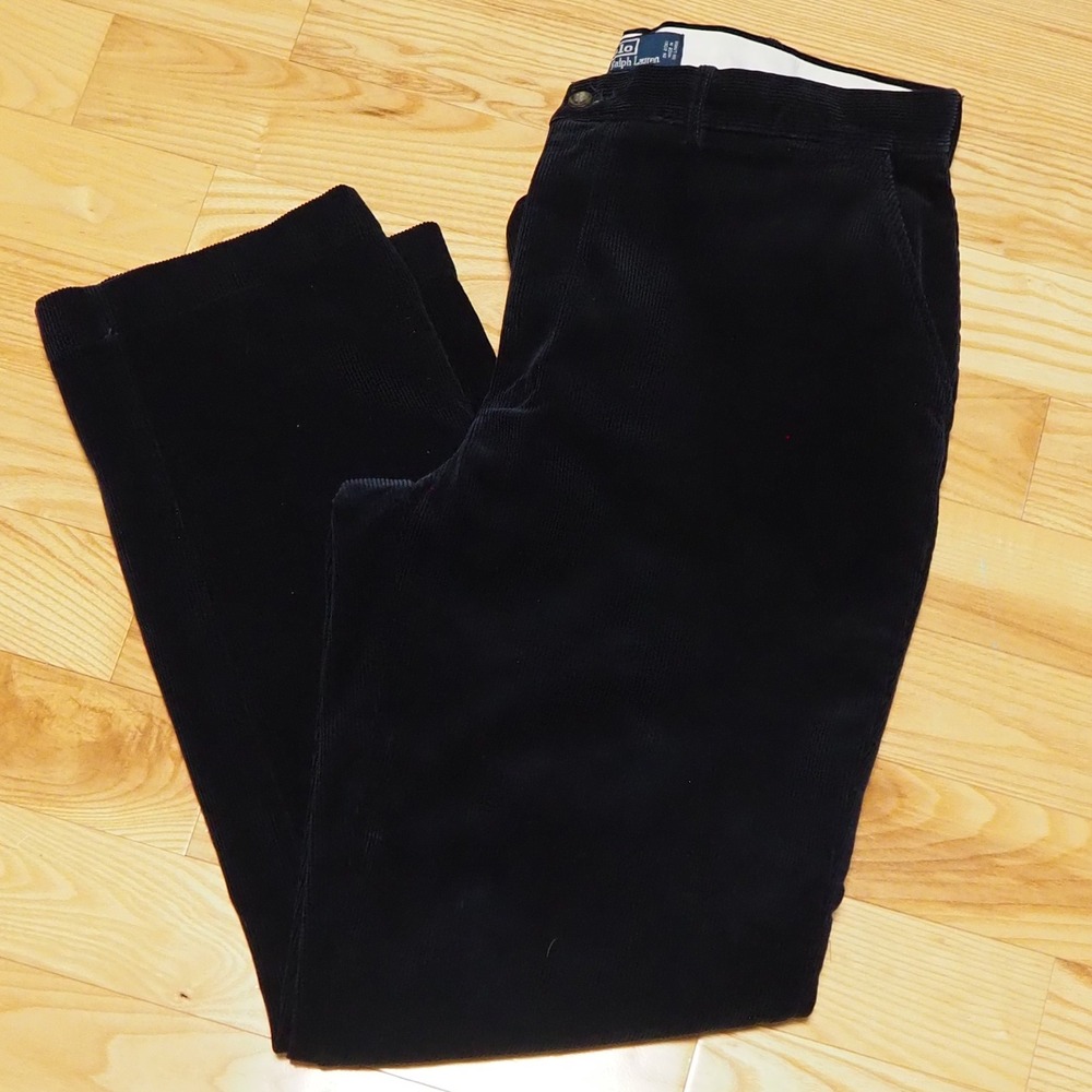 Vtg Polo Ralph Lauren Mens Corduroy Pants 35x32 Navy 100% Cotton Baggy Trousers